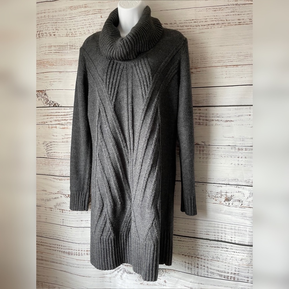 Gray Cowl Neck Long Sleeve Sweater Dress